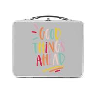 Lunch Box in metallo argentato per sandwich e snack - Good Things Ahead Tipografia Message Self Care Benessere Salute Positivity Motivation - Contenitore per assaporare in alluminio, ciotola rigida in