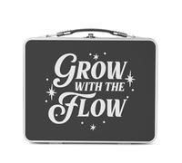 Lunch Box in metallo argentato per sandwich e snack - Grow with the Flow tipografia Message Bien Esser Inspiration Self Care - Scatola da gustare in alluminio ciotola rigida stile retrò stampata in