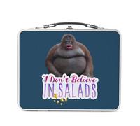 Lunch Box in metallo argentato per sandwich e snack - I Don't Believe in Salads Scimmia Collage Vintage Illustrazione Art Umorismo Parodia Animale - Scatola da gustare in alluminio ciotola rigida in