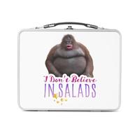 Lunch Box in metallo argentato per sandwich e snack - I Don't Believe in Salads Scimmia Collage Vintage Illustrazione Art Umorismo Parodia Animale - Scatola da gustare in alluminio ciotola rigida in