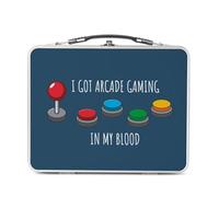 Lunch Box in metallo argentato per sandwich e snack - I got Arcade Gaming in my blood Games Video Retro Gaming Terminale Arcade 80's - Scatola da gustare in alluminio ciotola rigida stile retrò