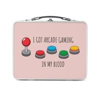 Lunch Box in metallo argentato per sandwich e snack - I got Arcade Gaming in my blood Games Video Retro Gaming Terminale Arcade 80's - Scatola da gustare in alluminio ciotola rigida stile retrò
