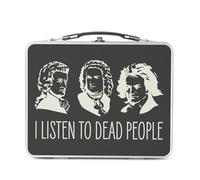 Lunch Box in metallo argentato per sandwich e snack - I Listen to Dead People Bach Mozart Beethoven Music Composer Classical - Scatola da gustare in alluminio ciotola rigida in stile retrò stampata in