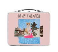 Lunch Box in metallo argentato per sandwich e snack - I'm On Vacation Chat Collage Vintage illustrazione Art Humor Parodia Animal - Scatola da gustare in alluminio ciotola rigida stile retrò stampata