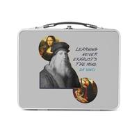 Lunch Box in metallo argentato per sandwich e snack - Learning Never Exhausts the Mind Da Vinci Quotes Inspirational Artistic - Scatola da gustare in alluminio, ciotola rigida, stile retrò, stampata