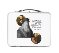 Lunch Box in metallo argentato per sandwich e snack - Learning Never Exhausts the Mind Da Vinci Quotes Inspirational Artistic - Scatola da gustare in alluminio, ciotola rigida, stile retrò, stampata