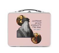 Lunch Box in metallo argentato per sandwich e snack - Learning Never Exhausts the Mind Da Vinci Quotes Inspirational Artistic - Scatola da gustare in alluminio, ciotola rigida, stile retrò, stampata