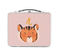 Lunch Box in metallo argentato per sandwich e snack - Tigre Illustrazione Zodiaca Cinese Disegno Illustrazione Oroscopo Animale - Scatola da gustare in alluminio ciotola rigida stile retrò stampata in