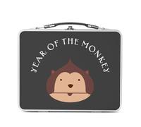Lunch Box in metallo argentato per sandwich e snack - Year of the Monkey Chinese Astrology Sign Zodiac Animal Horoscope Drawing - Scatola da gustare in alluminio ciotola rigida in stile retrò stampata