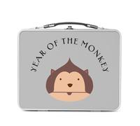 Lunch Box in metallo argentato per sandwich e snack - Year of the Monkey Chinese Astrology Sign Zodiac Animal Horoscope Drawing - Scatola da gustare in alluminio ciotola rigida in stile retrò stampata