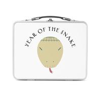 Lunch Box in metallo argentato per sandwich e snack - Year of the Snake Animated Chinese Astrology Sign Zodiac Horoscope Drawing Animal - Scatola da gustare in alluminio ciotola rigida in stile retrò