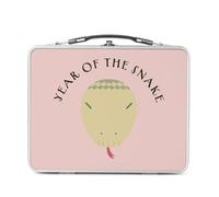 Lunch Box in metallo argentato per sandwich e snack - Year of the Snake Animated Chinese Astrology Sign Zodiac Horoscope Drawing Animal - Scatola da gustare in alluminio ciotola rigida in stile retrò