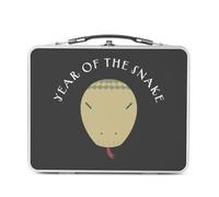 Lunch Box in metallo argentato per sandwich e snack - Year of the Snake Animated Chinese Astrology Sign Zodiac Horoscope Drawing Animal - Scatola da gustare in alluminio ciotola rigida in stile retrò
