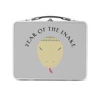 Lunch Box in metallo argentato per sandwich e snack - Year of the Snake Animated Chinese Astrology Sign Zodiac Horoscope Drawing Animal - Scatola da gustare in alluminio ciotola rigida in stile retrò
