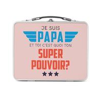Lunch Box Metallo Argento per Sandwich e Snack - Io sono Papà, e tu qual è il tuo Super Potere? - Contenitore per gustare in alluminio ciotola rigida stile retrò stampato in Francia