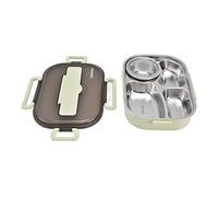 Lunch Box portatile per bambini in acciaio inossidabile 304, box a quattro scomparti da 1,3 litri con ciotola per zuppa, bacchette, cucchiaio, per viaggi scolastici, in ufficio, (Verde【Bacchetta e