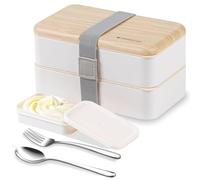 Lunchbox portapranzo Scatole bento box contenitore originale divisore bundle stile giapponese con cucchiaio e forchetta in acciaio inox(bianca)