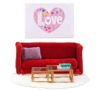 Lundby Bambole Casa Rosso Divano E Caffè Tavoli Set Seduto Stanza Mobili 1:18