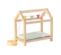 LUNDBY Mobile per casa delle bambole, letto delle bambole in legno con | Accessori per casa delle bambole, luci LED con bandierine, biancheria da letto, elementi decorativi, mobili in miniatura