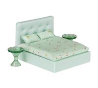 LUNDBY Mobile per casa delle bambole, letto matrimoniale per bambole con | Accessori per casa delle bambole, mobili in miniatura, biancheria da letto, stelle e strisce, 2 cuscini, 2 comodini