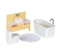 LUNDBY Set di mobili per casa delle bambole, con vasca da bagno e WC, 5 | Set di mobili da bagno, vasca da bagno per bambole, WC con coperchio, lavandino, vano portaoggetti, tappeto, asciugamano