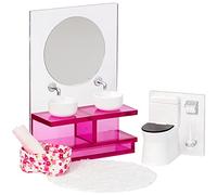 Lundby - Set di mobili per la casa delle Bambole, con Specchio e 2 lavabi + WC, Accessori per la casa delle Bambole, Set da 5 Pezzi per Mini Bambole da 11 cm, età 4 + 1:18