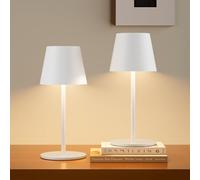 lundwa 2 pezzi lampade da tavolo LED a batteria dimmerabile, 26cm, lampada da campeggio 5000mAh, batteria ricaricabile, 3W 3000K, lampada da tavolo da esterno IP54 per camera da letto (Bianco)