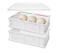 LUNEDA Set 2 Cassette Lievitazione + 1 Coperchio 40 x 30, Contenitore Pizza e Pane Made in Italy per Lievitazione Impasto Pizza Sovrapponibile, Vaschette Portaimpasto in Polietilene 12 L