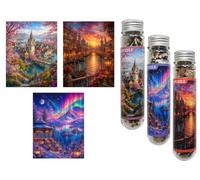 Luneko Piccoli puzzle per adulti, mini micro pezzi, 15 x 10 cm, confezione | Mini puzzle sofisticato, 150 pezzi, in formato piccolo, puzzle da viaggio con motivi, città europea di Venezia, luce del nord
