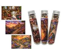 Luneko Piccoli puzzle per adulti, mini micro pezzi, 15 x 10 cm, confezione | Piccolo puzzle sofisticato, mini puzzle da 150 pezzi, per viaggiare, motivi biblioteca, mulino a vento, cottage paesaggio