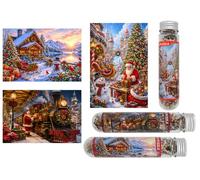 Luneko Piccolo puzzle per adulti, formato mini, 15 x 10 cm, confezione da 3 | Mini puzzle da viaggio con Babbo Natale, pupazzo di neve, albero di Natale, paese delle meraviglie invernali, 150 pezzi