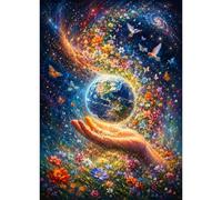 Luneko Puzzle per adulti, 1000 pezzi, puzzle impossibile, 70 x 50 cm | Puzzle da 1000 pezzi, motivo: galassia, fiori, che circonda il pianeta vivente, farfalle e uccelli