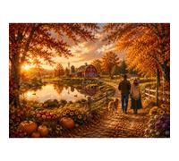 Luneko Puzzle per adulti, 1000 pezzi, puzzle impossibile, 70 x 50 cm | Puzzle da 1000 pezzi per sfida, calda atmosfera autunnale in campagna, passeggiate in famiglia, lago e fattoria