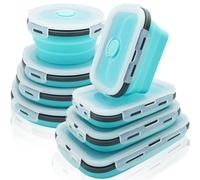 Lunememo 8 Contenitori Pieghevoli Per Alimenti, Adatti al Congelatore e Alla Lavastoviglie, Contenitori per Pranzo in silicone, Adatto per Campeggio, Coperchio, Blu