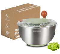 Lunememo Centrifuga per Insalata in Acciaio Inox 18/10, Centrifuga per Lattuga con Scarico, Base Antiscivolo, Pulsante di Arresto, Asciugatrice per Verdure, Senza BPA, 5L