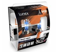 2x H9 Lunex NIGHT VISION 3600K 65W 12V Lampadine Faro Alogene PGJ19-5 Hard Case