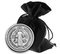 LUNEXUS Benedetto Magnete Argento Ø 3 cm - Benedetto - Placca protettiva con cuscinetto adesivo - Medaglia San Benedetto per auto, frigorifero - placca San Benedetto Patrono con bordo in argento