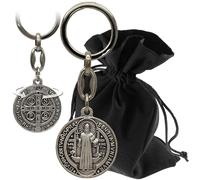 Lunexus Benedetto Portachiavi Argento - Benedetto - Medaglia San Benedetto 8 cm con goffratura - Simbolo di protezione per auto e casa - Regalo con sacchetto di velluto - Conferma la consacrazione