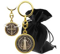 Lunexus Benedetto portachiavi - benedetto - Medaglia di San Benedetto con goffratura e design su entrambi i lati - regalo con sacchetto di velluto - simbolo di protezione per auto, casa e viaggio -