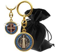 Lunexus Benedetto portachiavi - benedetto - Medaglia di San Benedetto con goffratura e design su entrambi i lati - regalo con sacchetto di velluto - simbolo di protezione per auto, casa e viaggio -