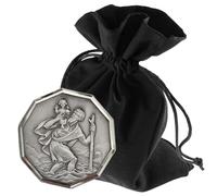 LUNEXUS Christophorus - Magnete ottagonale per auto, Ø 3 cm, benedetto con certificato, targa di San Cristoforo, santo patrono automobilistico, cuscinetto adesivo e magnete, portafortuna per auto