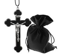 Lunexus Ciondolo a forma di crocifisso con corpo di Gesù - Collana con croce in Italia con cinturino in pelle e sacchetto di velluto - Benedetto Devotional per tutti i giorni, preghiere, sacramenti e