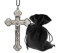Lunexus Ciondolo a forma di crocifisso con corpo di Gesù - Collana con croce in Italia con cinturino in pelle e sacchetto di velluto - Benedetto Devotional per tutti i giorni, preghiere, sacramenti e