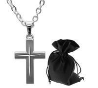 Lunexus Collana a croce in argento sterling 925 con catena a maglia barbazzale da 60 cm - benedetta - elegante croce per uomo e donna con sacchetto di velluto regalo per comunione, cresima, battesimo