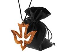 Lunexus Collana Colomba in legno d'ulivo - Ciondolo fatto a mano con cinturino in nylon 80 cm, venature naturali benedette con certificato - Sacchetto regalo in velluto, realizzato a mano Betlemme