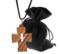 Lunexus Collana con ciondolo a forma di croce in legno d'ulivo con colomba, realizzata a mano in Betlemme, con cinturino in nylon da 80 cm, sacchetto di velluto e certificato, regalo benedetto