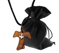 Lunexus Collana in legno d'ulivo con croce con colomba, realizzata a mano in Betlemme, ciondolo cristiano benedetto con certificato, simbolo dello spirito santo pace, con nastro da 80 cm e sacchetto