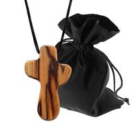 Lunexus Collana in legno d'ulivo semplice, realizzata a mano Betlemme, ciondolo cristiano benedetto con certificato, simbolo di fede, speranza, conforto, con nastro da 80 cm e sacchetto di velluto