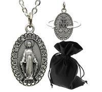 Lunexus Collana Vergine Maria color argento - benedetto - Ciondolo cristiano con croce posteriore - Collana Madonna per donne uomini e bambini - 60 cm in acciaio inox - regalo meraviglioso medaglia
