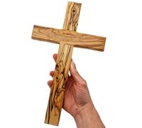 Lunexus Croce in legno d'ulivo, 30 cm, realizzata a mano in Betlemme, benedetta con certificato di consacrazione, croce da parete e decorazione